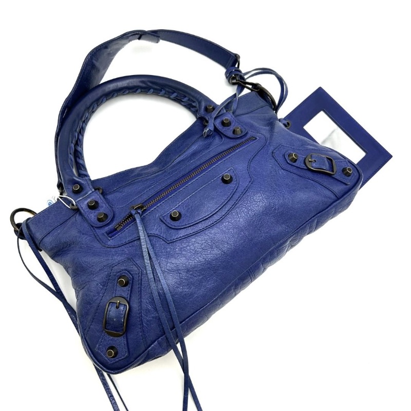 BALENCIAGA 藍色手提肩背機車包 33*19*5 9新 配件鏡子塵袋-5
