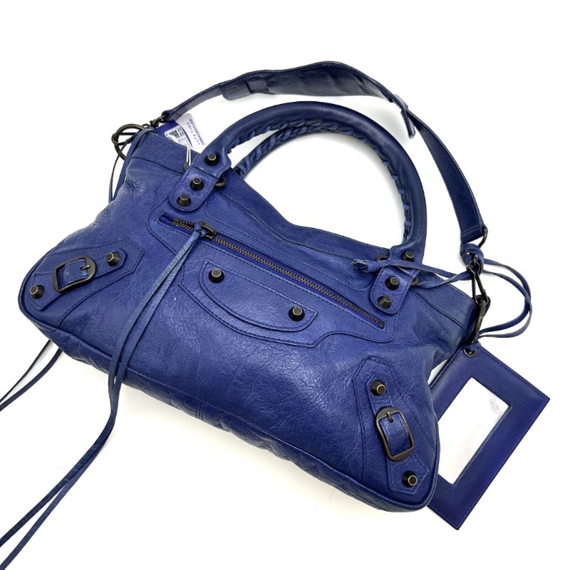 BALENCIAGA 藍色手提肩背機車包 33*19*5 9新 配件鏡子塵袋-7