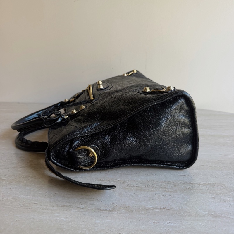 Balenciaga巴黎世家City中號黑金機車包 底長38cm-2