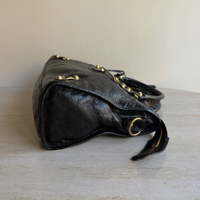 Balenciaga巴黎世家City中號黑金機車包 底長38cm-3