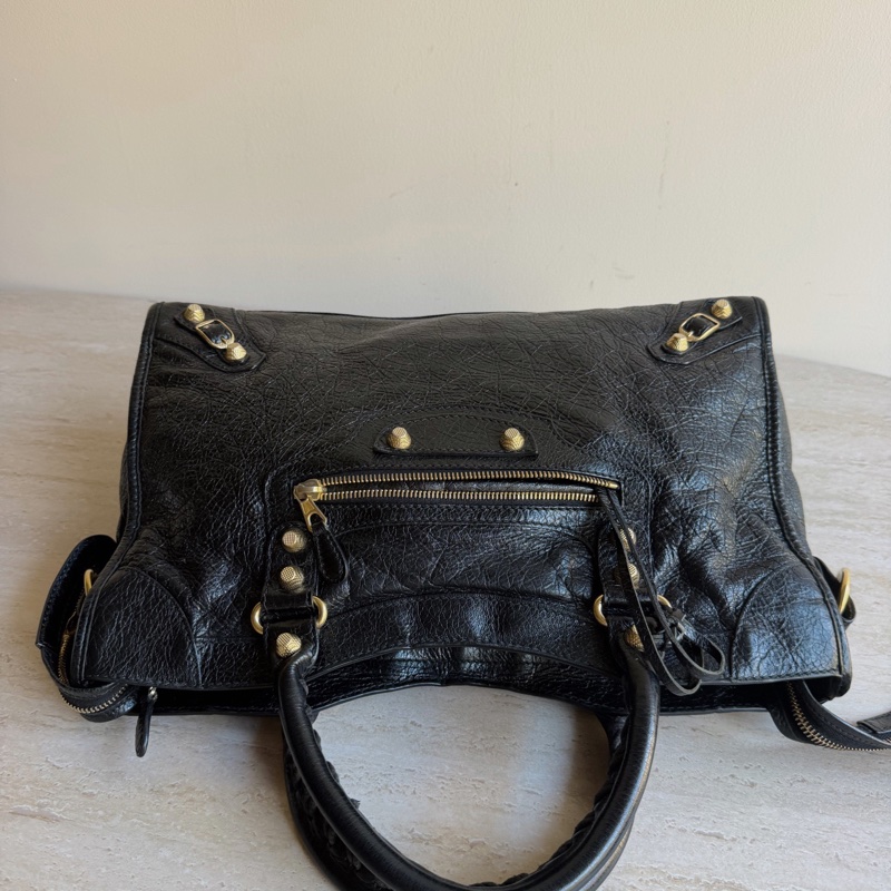 Balenciaga巴黎世家City中號黑金機車包 底長38cm-4