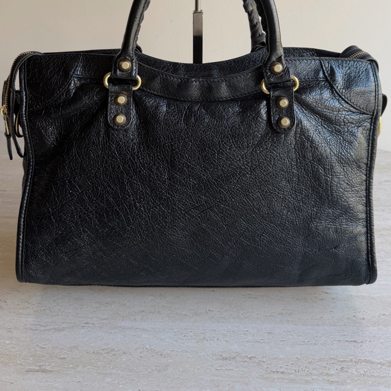 Balenciaga巴黎世家City中號黑金機車包 底長38cm-8