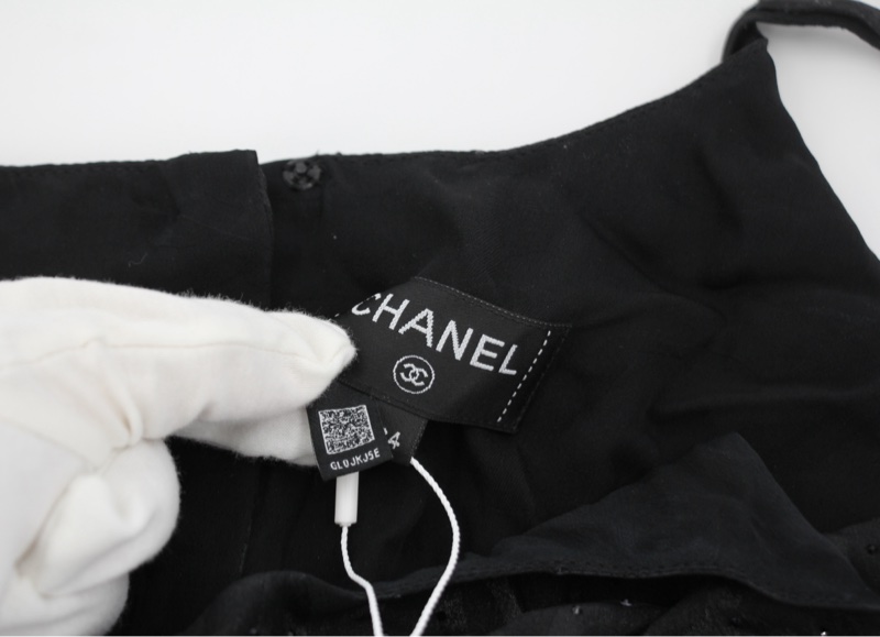 Chanel 2023 真絲黑色CC蝴蝶結手套洋裝裙-4