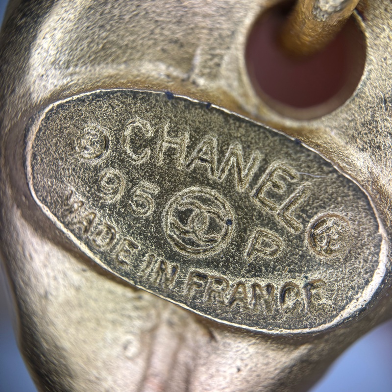 Chanel Vintage 95P 綠松石寶石鍍金心形吊墜耳環-12