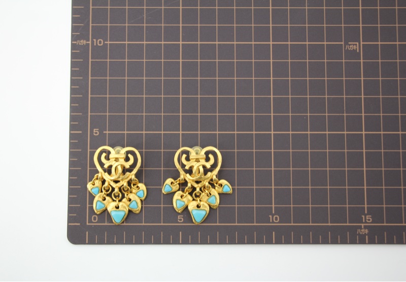 Chanel Vintage 95P 綠松石寶石鍍金心形吊墜耳環-14