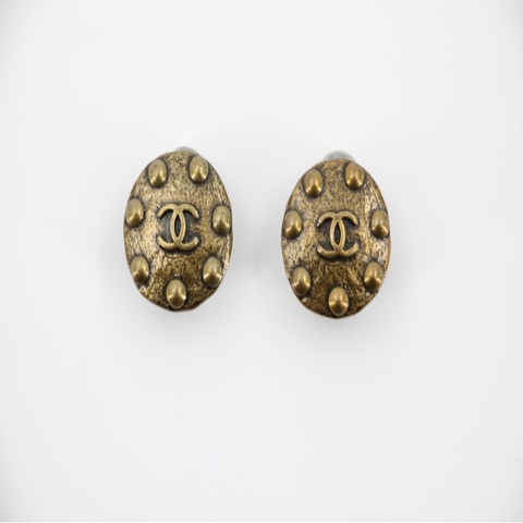 Chanel Vintage 97A 金屬古銅色圓形耳環