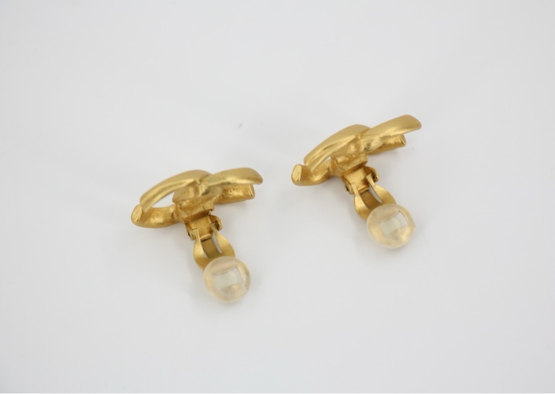 Chanel Vintage 00T 鍍金啞金色經典CC耳環-6