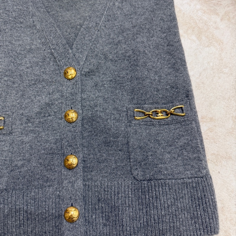 Celine 100% Cashmere 羊絨開襟外套 凱旋門logo-7