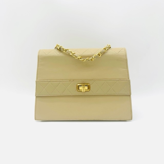 CHANEL Vintage 杏色菱格羊皮肩背包-1
