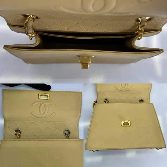 CHANEL Vintage 杏色菱格羊皮肩背包-4