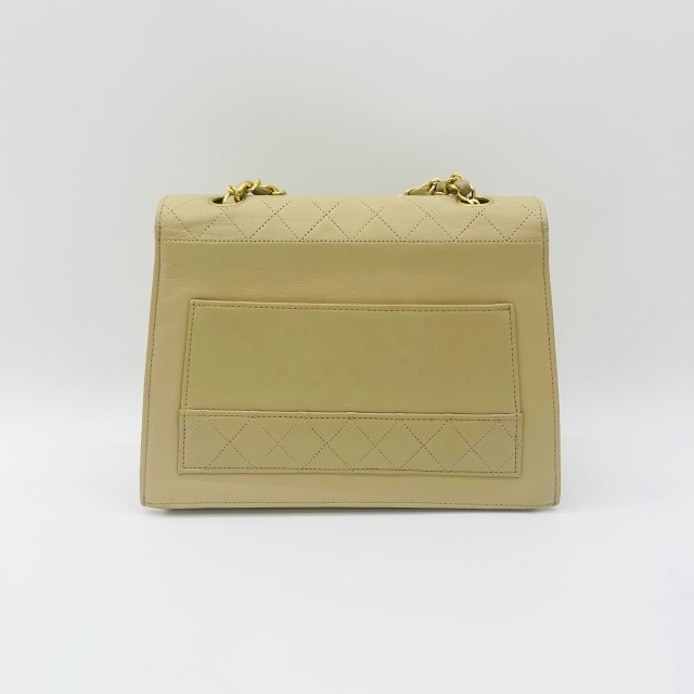 CHANEL Vintage 杏色菱格羊皮肩背包-6