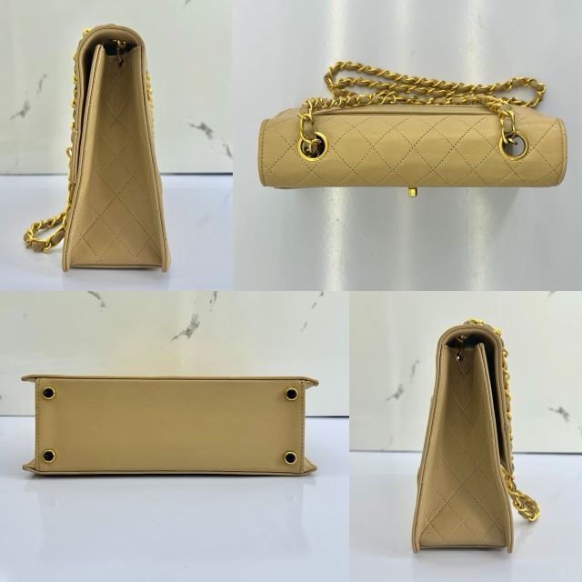 CHANEL Vintage 杏色菱格羊皮肩背包-7