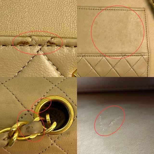 CHANEL Vintage 杏色菱格羊皮肩背包-11