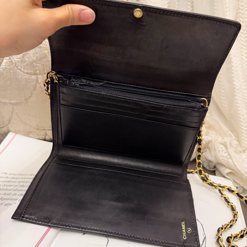 香奈兒 黑色 黑色皮革 黑色皮革 雙c  荔枝牛皮 經典款 長夾 錢包 金扣 手袋 側斜包 孭背包 長夾 單肩包 包包 鏈條錢包 chanel black caviar bag 肩背  手提包 側背包 斜挎包 斜背包 中古包 經典款-20