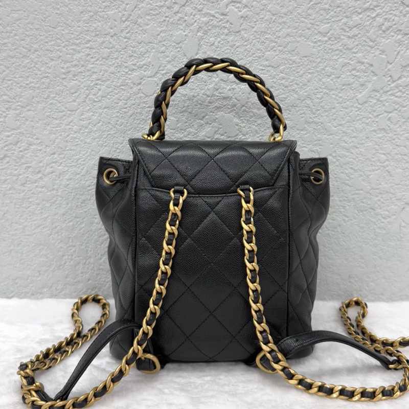 99新 Chanel 香奈兒 24A 黑金 荔枝皮 雙肩包 芯片款 尺寸:21×19cm -1