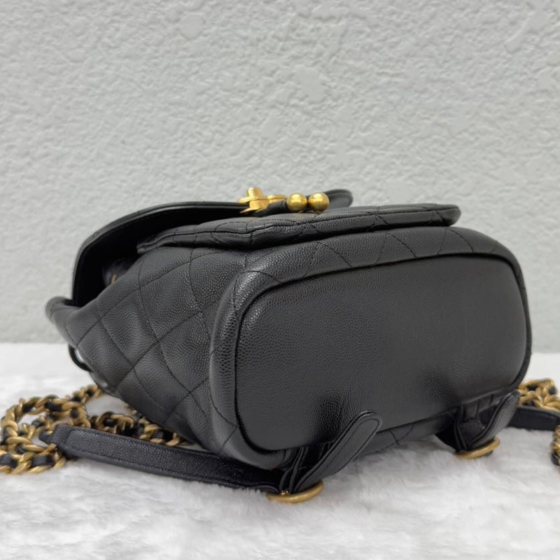 99新 Chanel 香奈兒 24A 黑金 荔枝皮 雙肩包 芯片款 尺寸:21×19cm -5