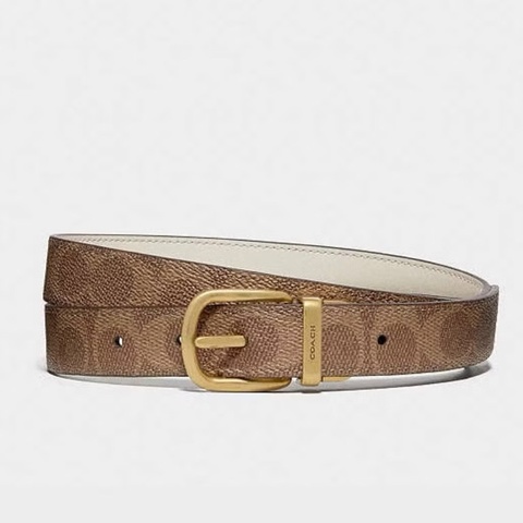 Coach蔻馳 老花拼白色真皮雙面針扣女用皮帶Harness Buckle ReversibleLeather Belt