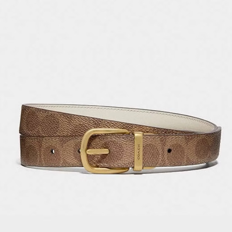 Coach蔻馳 老花拼白色真皮雙面針扣女用皮帶Harness Buckle ReversibleLeather Belt-0