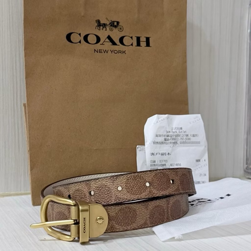 Coach蔻馳 老花拼白色真皮雙面針扣女用皮帶Harness Buckle ReversibleLeather Belt-2