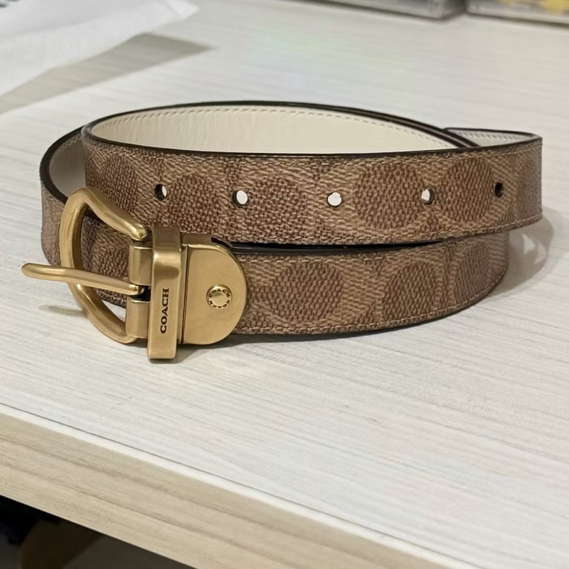 Coach蔻馳 老花拼白色真皮雙面針扣女用皮帶Harness Buckle ReversibleLeather Belt-3