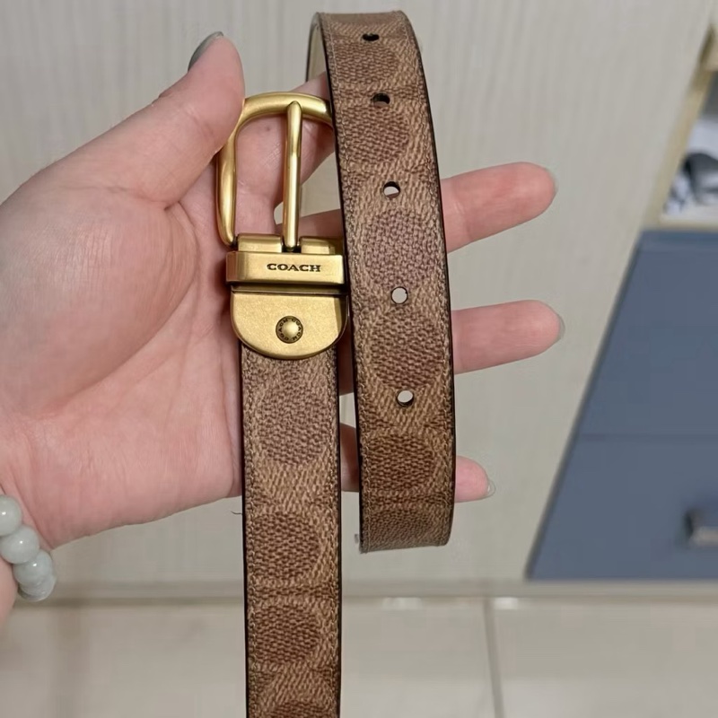Coach蔻馳 老花拼白色真皮雙面針扣女用皮帶Harness Buckle ReversibleLeather Belt-4