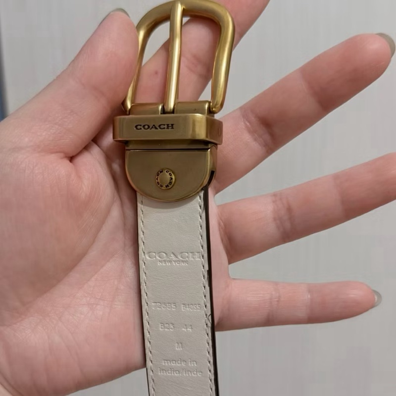 Coach蔻馳 老花拼白色真皮雙面針扣女用皮帶Harness Buckle ReversibleLeather Belt-5