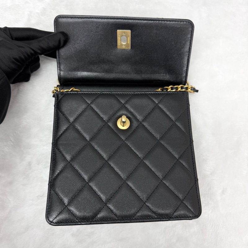 99新 Chanel 香奈兒 23A 黑金 菱格紋 斜挎包 芯片款 尺寸:20×21cm -5