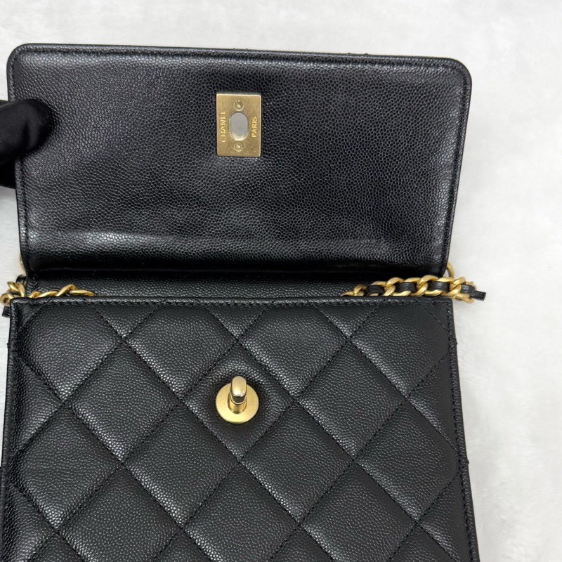 99新 Chanel 香奈兒 23A 黑金 菱格紋 斜挎包 芯片款 尺寸:20×21cm -9
