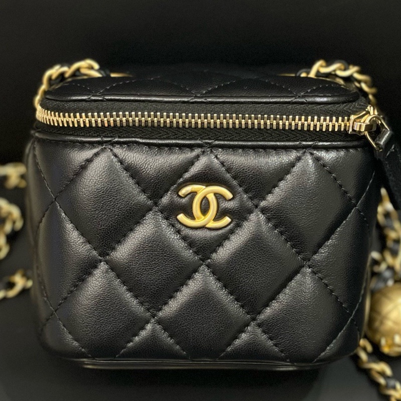 香奈兒/Chanel 黑金金球小盒子單肩斜跨包 經典黑色 小羊皮 11×8×9 保卡30開-0