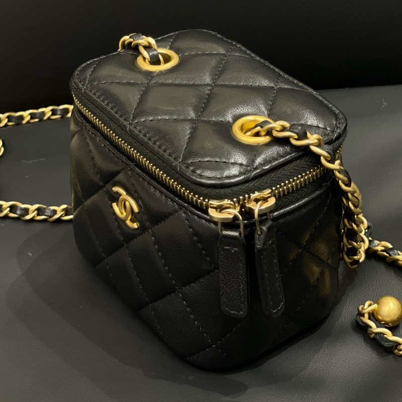香奈兒/Chanel 黑金金球小盒子單肩斜跨包 經典黑色 小羊皮 11×8×9 保卡30開-2