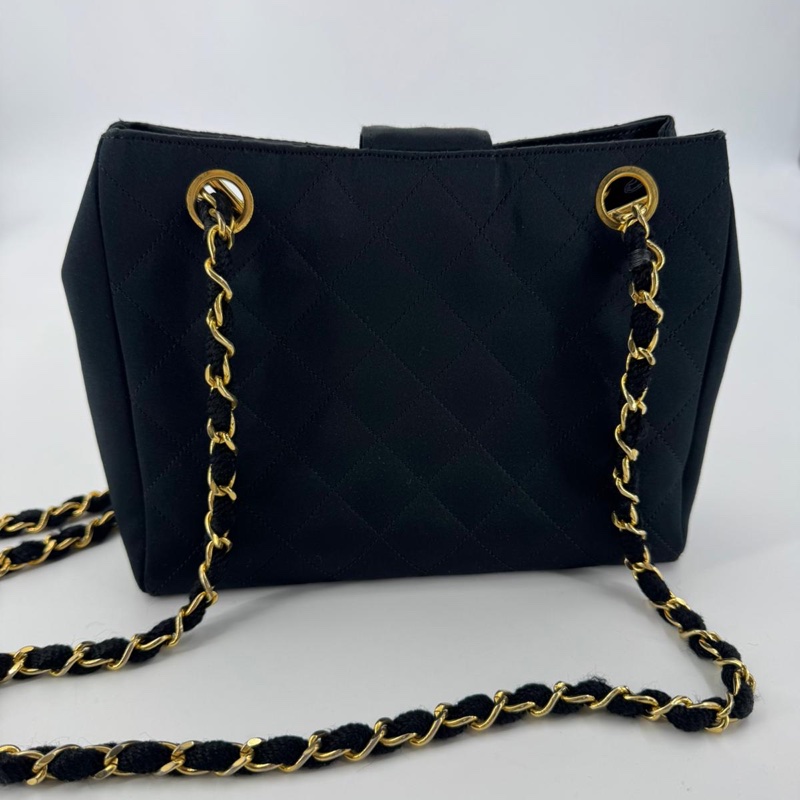Chanel Vintage Satin and Rhinestone Shiny Black Shoulder Bag-1