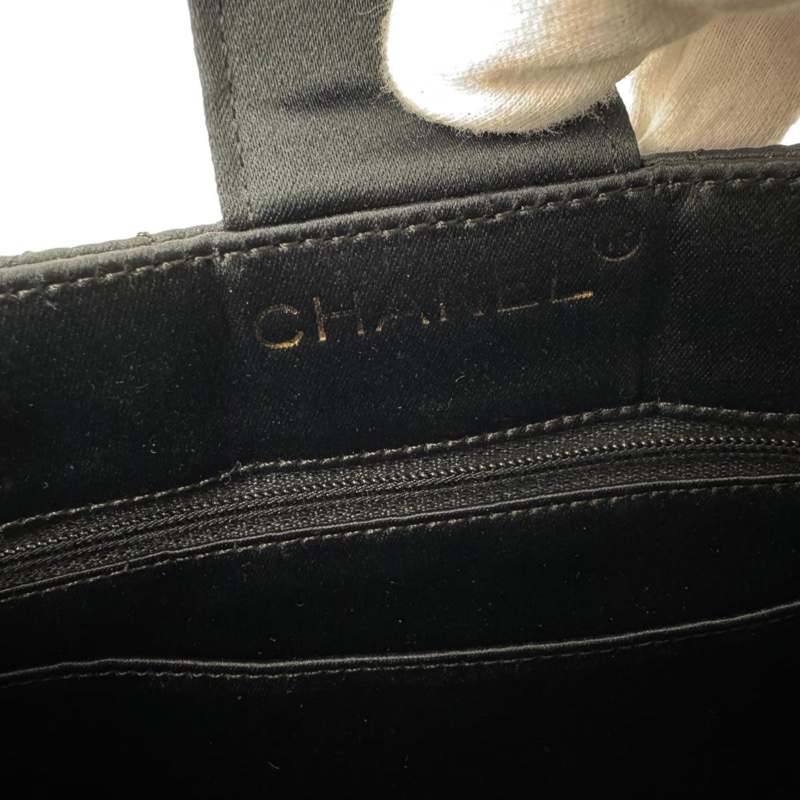 Chanel Vintage Satin and Rhinestone Shiny Black Shoulder Bag-6