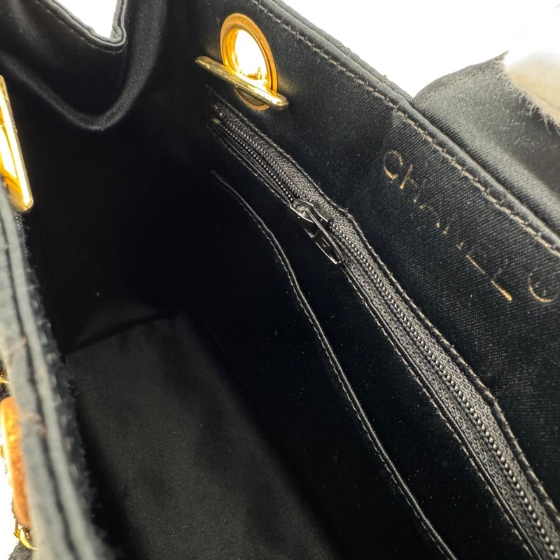 Chanel Vintage Satin and Rhinestone Shiny Black Shoulder Bag-7