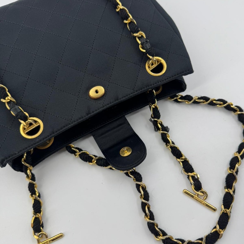 Chanel Vintage Satin and Rhinestone Shiny Black Shoulder Bag-12