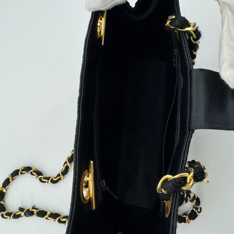 Chanel Vintage Satin and Rhinestone Shiny Black Shoulder Bag-13