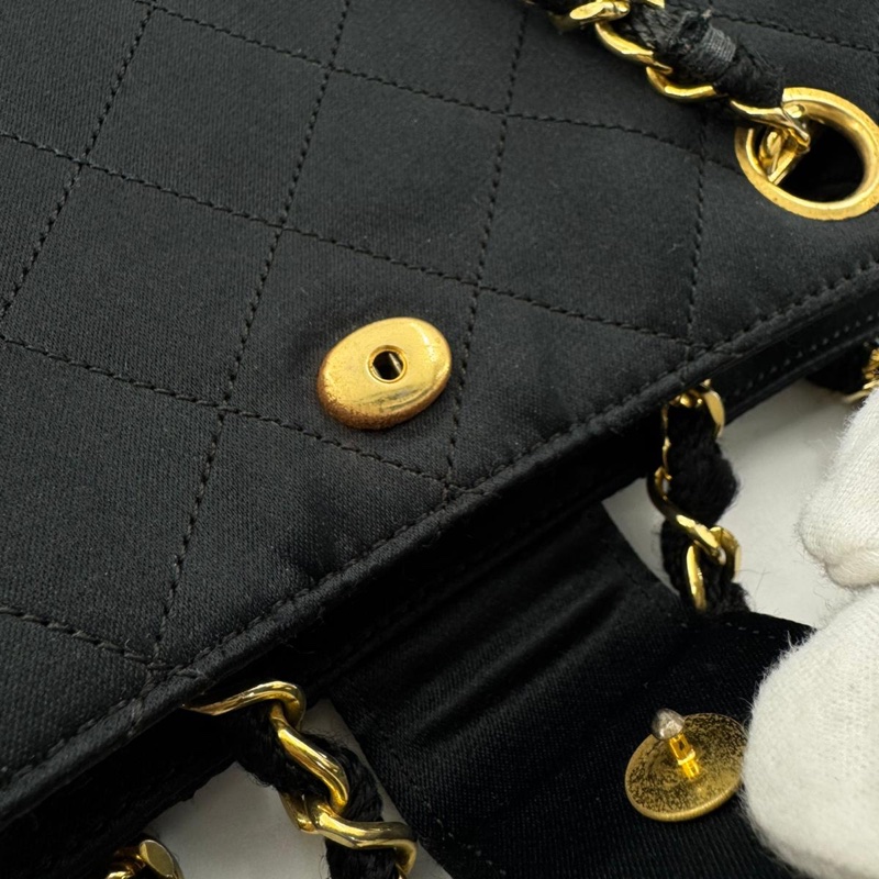 Chanel Vintage Satin and Rhinestone Shiny Black Shoulder Bag-14