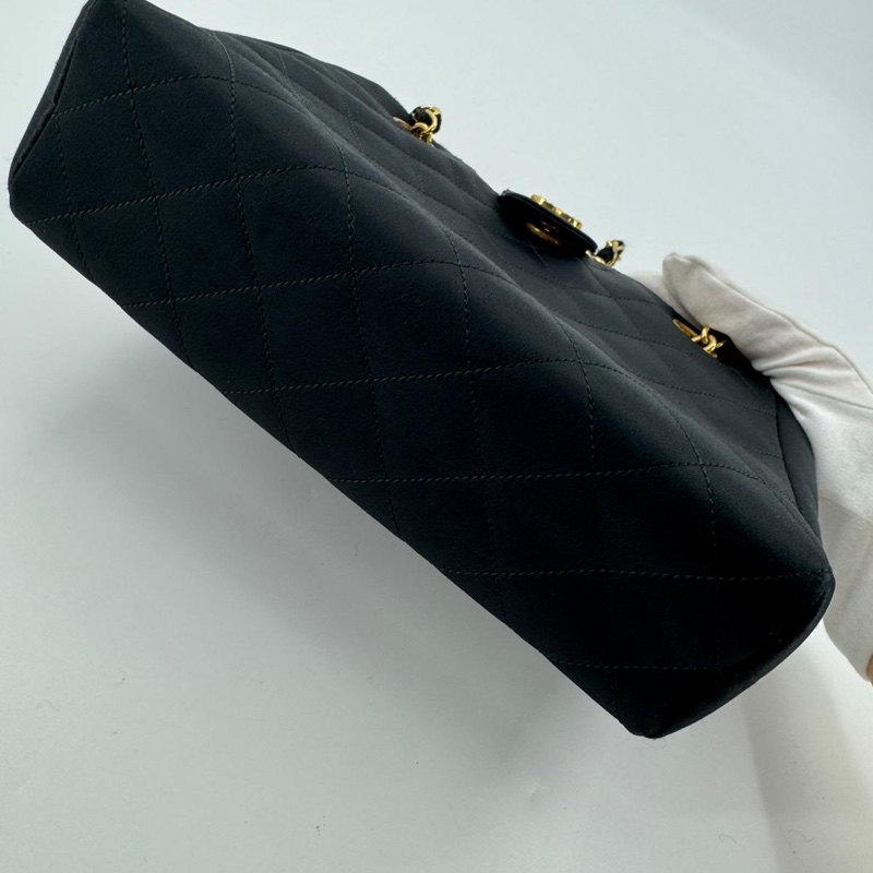 Chanel Vintage Satin and Rhinestone Shiny Black Shoulder Bag-15
