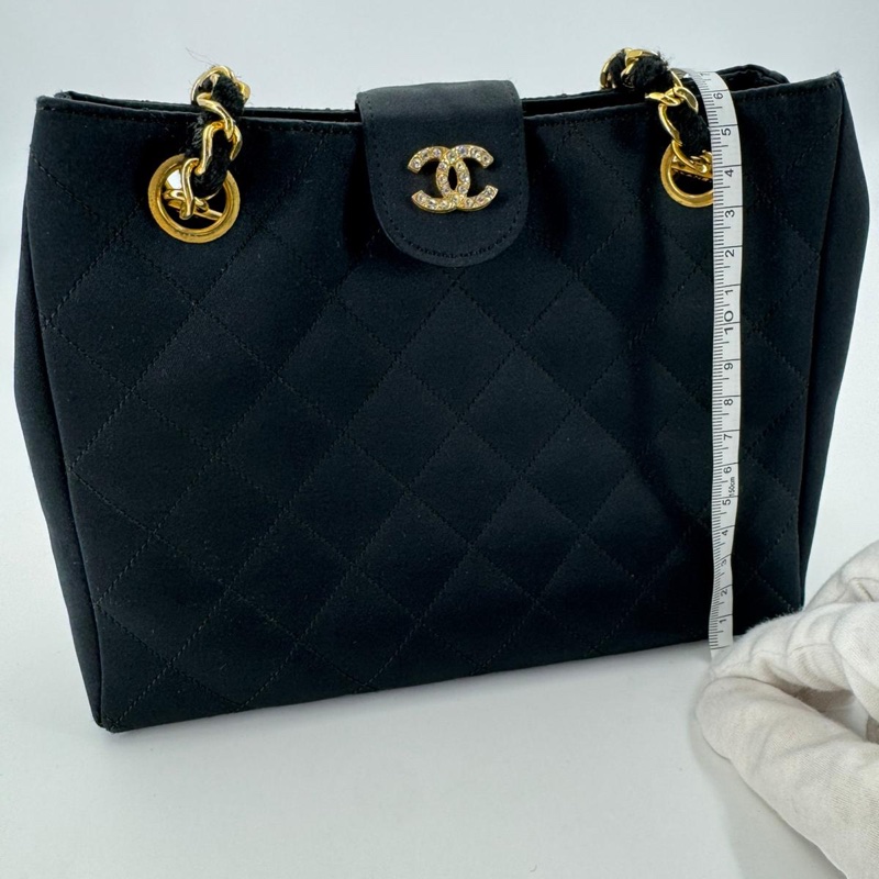 Chanel Vintage Satin and Rhinestone Shiny Black Shoulder Bag-17