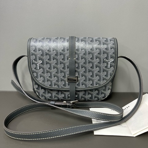 99新✨戈雅/Goyard  23年 Belvedere狗牙 灰色小號 郵差包 單肩包斜挎包 經典狗牙紋，銀扣✨正品