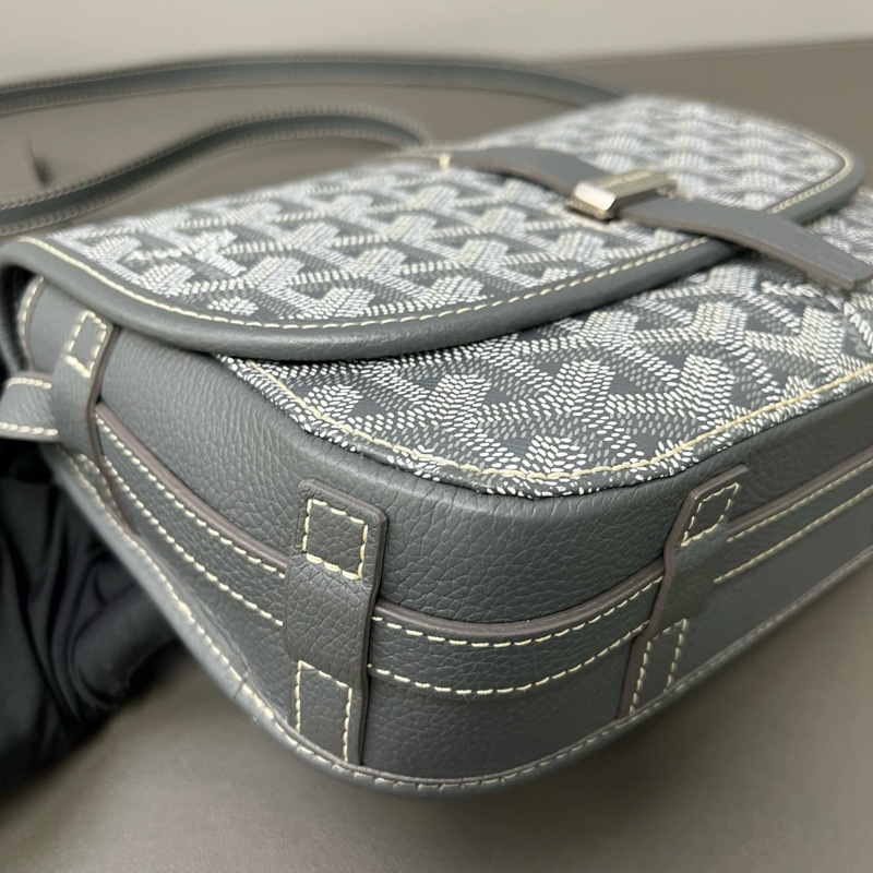 99新✨戈雅/Goyard 23年 Belvedere狗牙 灰色小號 郵差包 單肩包斜挎包 經典狗牙紋,銀扣✨正品-5