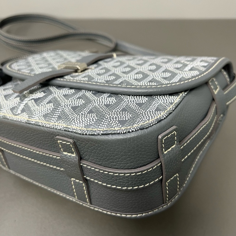 99新✨戈雅/Goyard 23年 Belvedere狗牙 灰色小號 郵差包 單肩包斜挎包 經典狗牙紋,銀扣✨正品-6