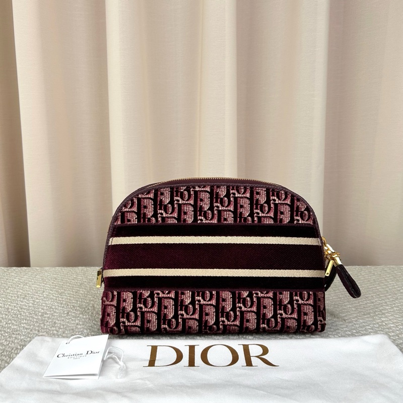 迪奧Dior天鵝絨紅色手拿包化妝包 98新-1