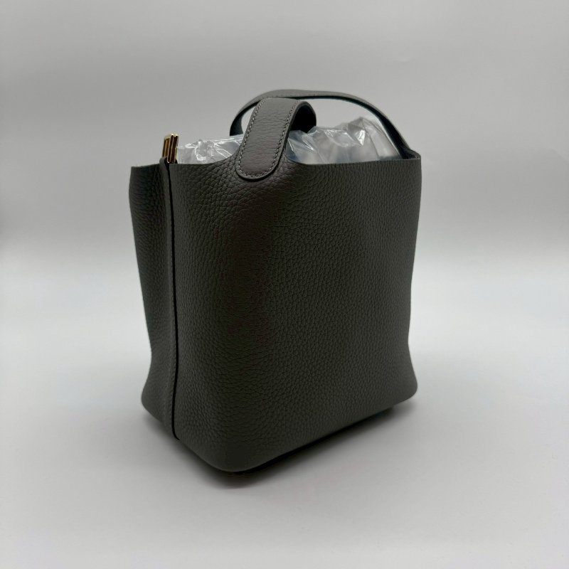 HERMES PICOTIN 18cm 積雨雲灰色全皮金釦水桶袋手提包小菜籃包 XH1319 18 W刻-0