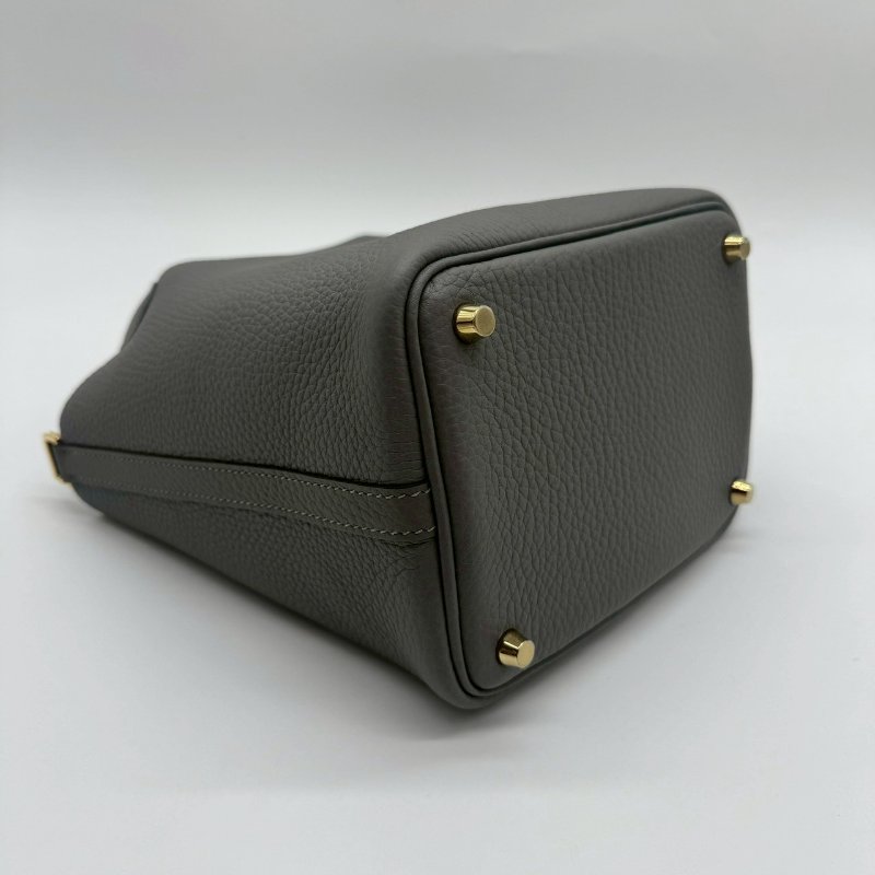 HERMES PICOTIN 18cm 積雨雲灰色全皮金釦水桶袋手提包小菜籃包 XH1319 18 W刻-5
