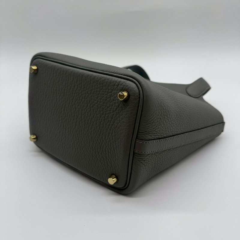 HERMES PICOTIN 18cm 積雨雲灰色全皮金釦水桶袋手提包小菜籃包 XH1319 18 W刻-6