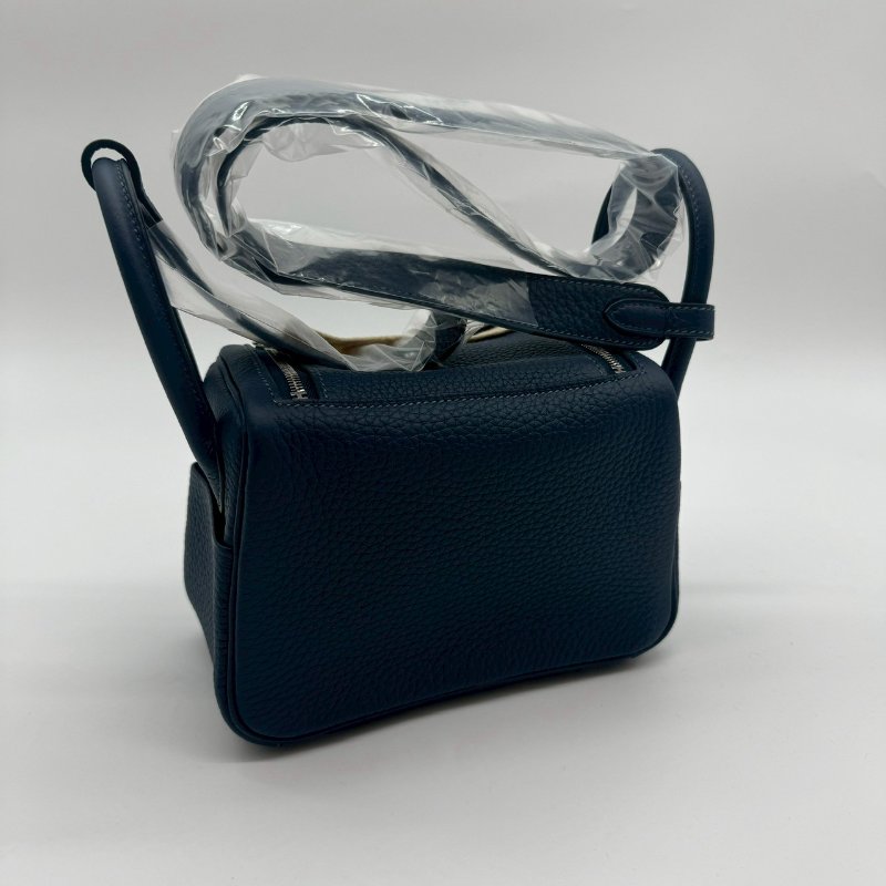 HERMES MINI LINDY 20cm 7P普魯士藍全皮銀釦手提包斜背包迷你兩用包 TC XH1320 W刻 二代-1