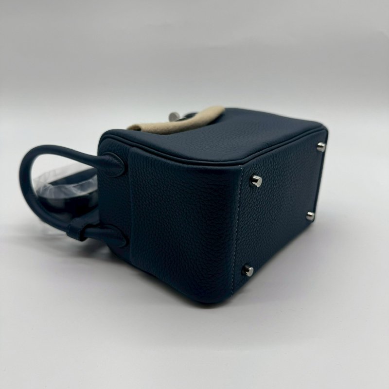 HERMES MINI LINDY 20cm 7P普魯士藍全皮銀釦手提包斜背包迷你兩用包 TC XH1320 W刻 二代-2