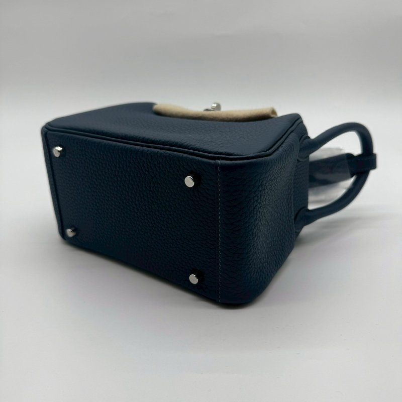 HERMES MINI LINDY 20cm 7P普魯士藍全皮銀釦手提包斜背包迷你兩用包 TC XH1320 W刻 二代-3