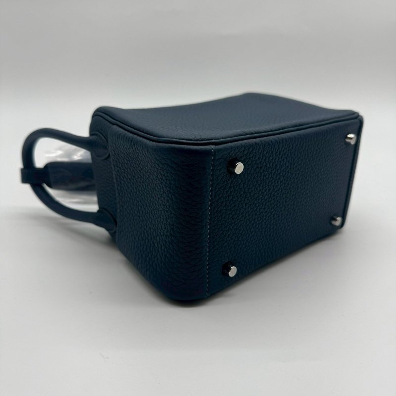 HERMES MINI LINDY 20cm 7P普魯士藍全皮銀釦手提包斜背包迷你兩用包 TC XH1320 W刻 二代-4