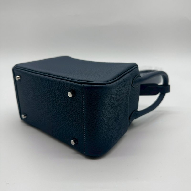 HERMES MINI LINDY 20cm 7P普魯士藍全皮銀釦手提包斜背包迷你兩用包 TC XH1320 W刻 二代-5